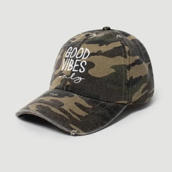 Good Vibes Only Green Olive Camouflage Camp Army Baseball Cap Hat Women's Casual - Picture 2 of 2